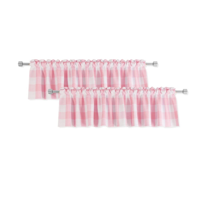 NATUS WEAVER 2 Pack Buffalo Check Valances for Windows Living Room 18 inches Long Classic Gingham Plaid Bedroom Bathroom Rod Pocket Country Farmhouse Kitchen Window Curtain Valances - 54"x18" Pink & White - Image 1