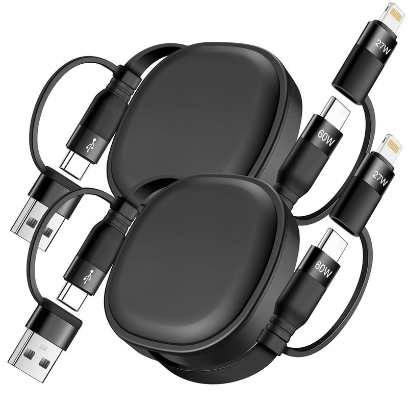 Minlu Multi Charging Cable, 2Pack 5 in 1 Retractable Lightning Charger Cable 60W USB C to USB C Fast Charging,Multiple USBC Cord Multi Car Charger for iPhone 17/16/15/14 Pro Max,iPad,Samsung S25 S24,Tablets - Image 1
