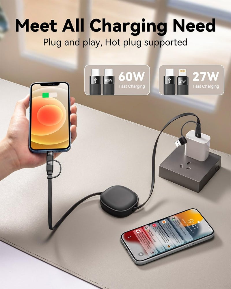 Minlu Multi Charging Cable, 2Pack 5 in 1 Retractable Lightning Charger Cable 60W USB C to USB C Fast Charging,Multiple USBC Cord Multi Car Charger for iPhone 17/16/15/14 Pro Max,iPad,Samsung S25 S24,Tablets - Image 2