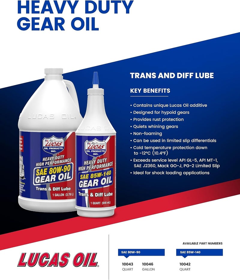 LUC10043 Oil SAE 80W-90 Heavy Duty Gear Oil - 1 Quart - Image 1