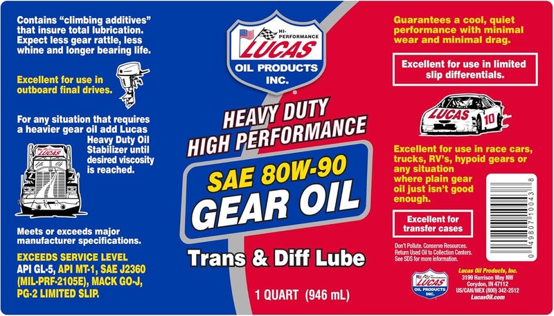 LUC10043 Oil SAE 80W-90 Heavy Duty Gear Oil - 1 Quart - Image 2