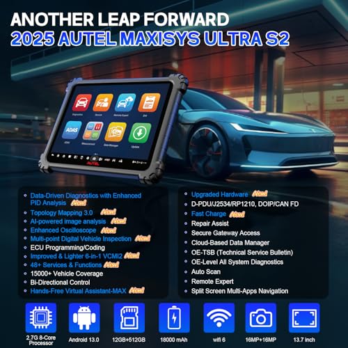 Autel MaxiSYS Ultra S2 OBD2 Scanner, 2025 New Diagnostic with AI, Upgraded MS Ultra, 6-in-1 VCMI2, Topology 3.0, EV Tests, WiFi 6, 48+ Services, Motor Truspeed Repair, Multi-Point DVI, ECU Programming - Image 2