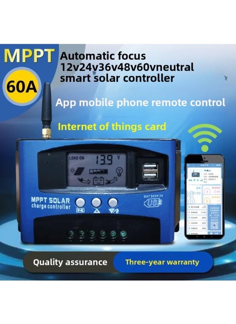 MPPT Solar Controller 30A100A Automatic Charging And Discharging Universal 12v24V36V48V60 Photovoltaic Generator-Color:Mppt12v-60v60a Mobile App Iot Card