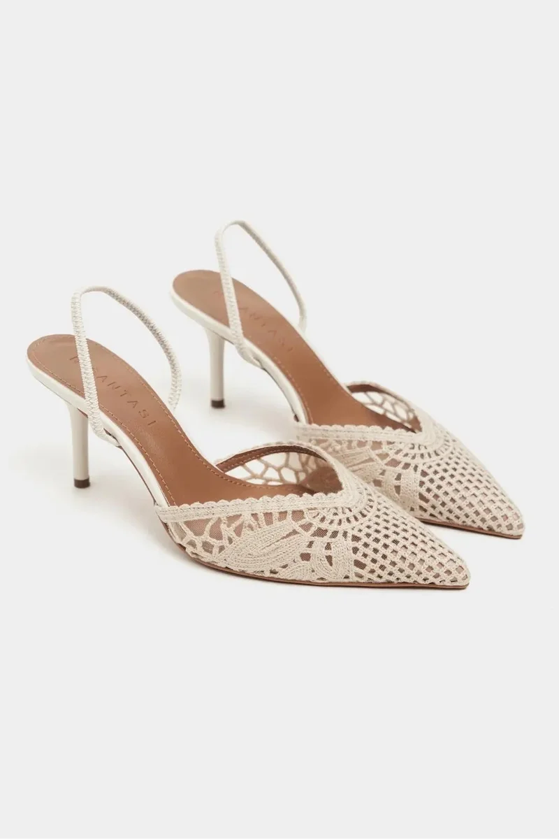 Nisantasi Shoes Norely Knit Mesh Embroidered Slingback