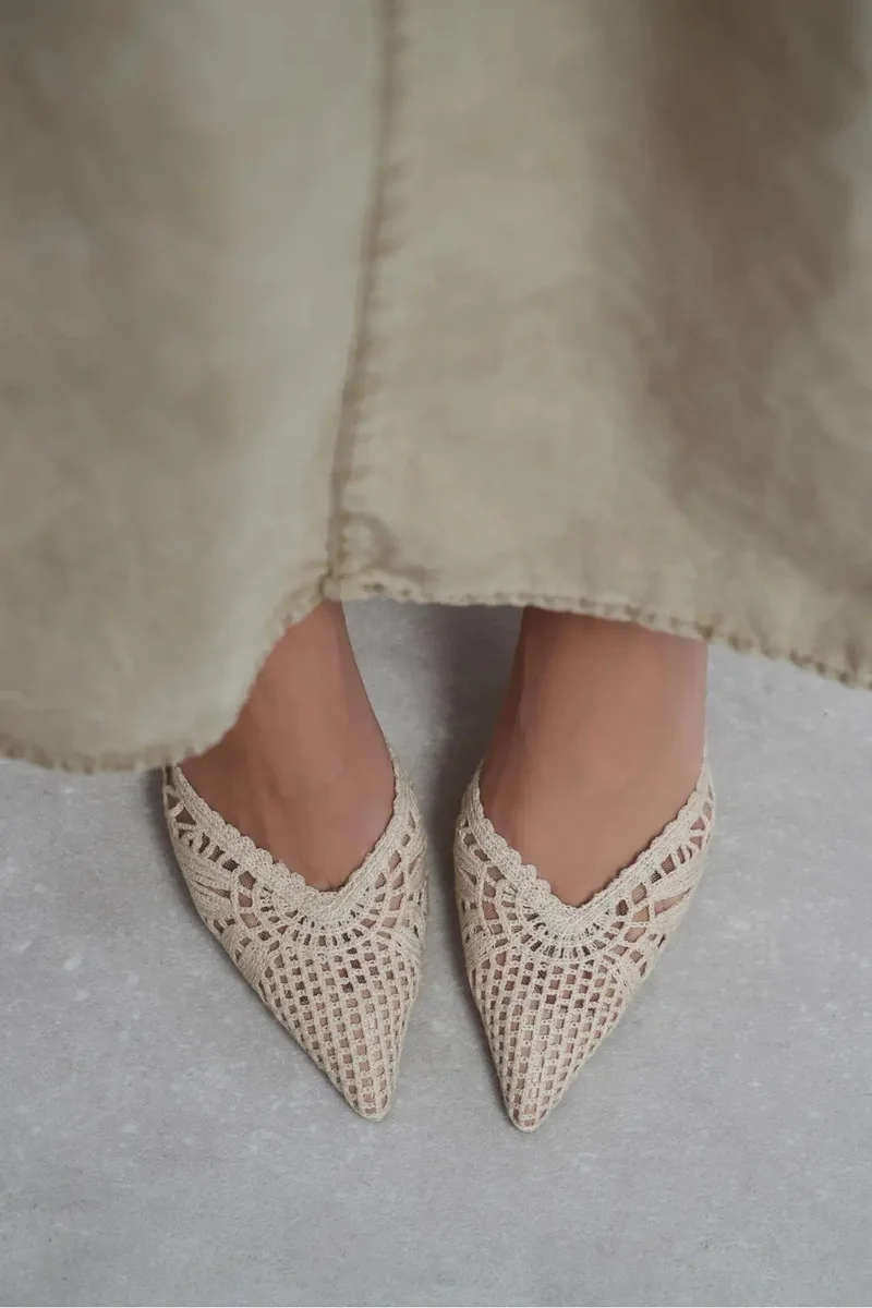 Nisantasi Shoes  Norely Knit Mesh Embroidered Slingback for Women | Best Price UAE