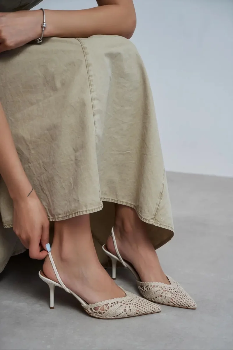 Nisantasi Shoes  Norely Knit Mesh Embroidered Slingback for Women | Best Price UAE