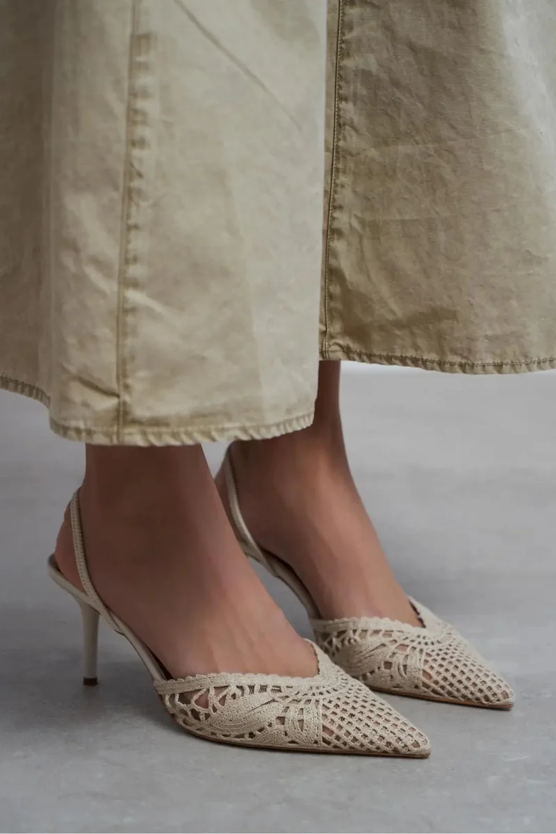 Nisantasi Shoes  Norely Knit Mesh Embroidered Slingback for Women | Best Price UAE