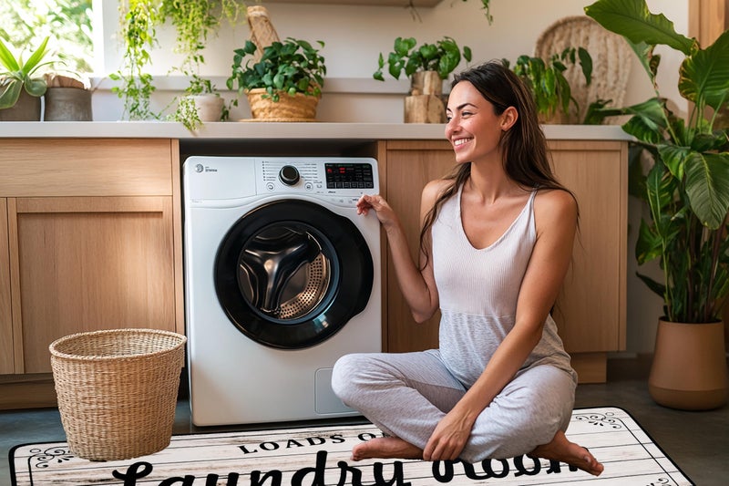 EYECY Laundry Room Rug Runner 20"X49" Non Slip TPRback Laundry Rugs for Laundry Room Decor Bordered Design Washable Runner Rugs for Kitchen Floor Bathroom Hallway Entryway Area Rugs-White - Image 5