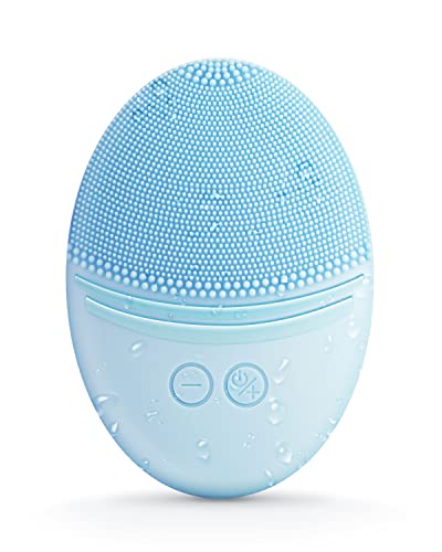 EZBASICS Facial Cleansing Brush Waterproof Sonic Vibrating Face Brush for Deep Cleansing Gentle Exfoliating and Massaging Inductive charging Blue
