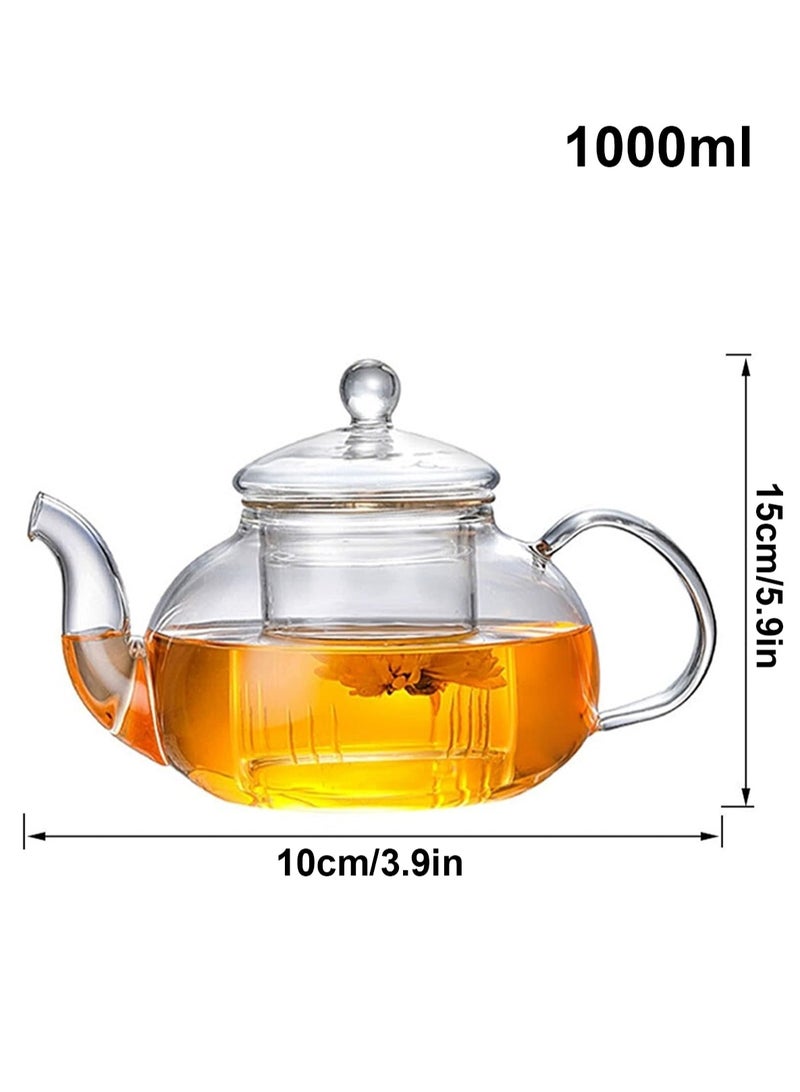 LOOPITYS 1000ml glass teapot, heat-resistant glass teapot, double walled glass teapot, transparent teapot. Different tea leaves will have different flavors when injected - Image 3