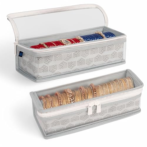 HomeStrap Non-Woven Single Rod Bangle Box with Transparent Top | Waterproof, Dustproof Organizer for Bangles, Chudis, Bracelets, Watches & Jewellery | Compact Storage Organizer | Grey | Pack of 2 - Image 1
