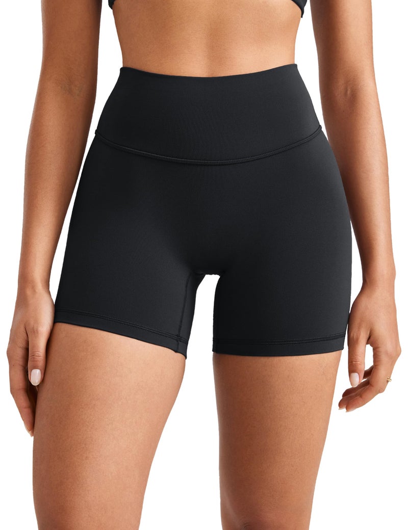INGIA Womens High Waist No Front Seam Scrunch Butt Biker Shorts 5 Inches V-Back Scrunch Booty Gym Workouts Black Small - Image 1