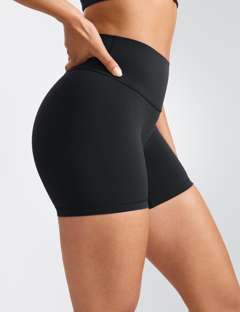INGIA Womens High Waist No Front Seam Scrunch Butt Biker Shorts 5 Inches V-Back Scrunch Booty Gym Workouts Black Small - Image 4