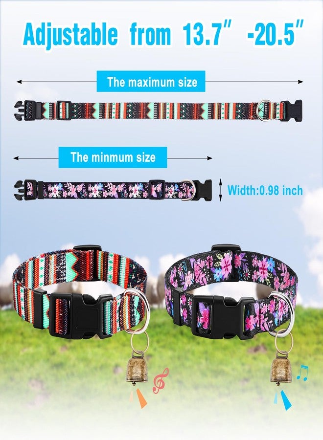 Yeyeplum 2 Pack Goat Collars with Bells, Sheep Grazing Copper Bells and Adjustable Nylon Collar Set Loud Bronze Bell Small Farm Animal Sheep Cow Accessories(Vibrant Color,Groovy Pattern) - Image 2