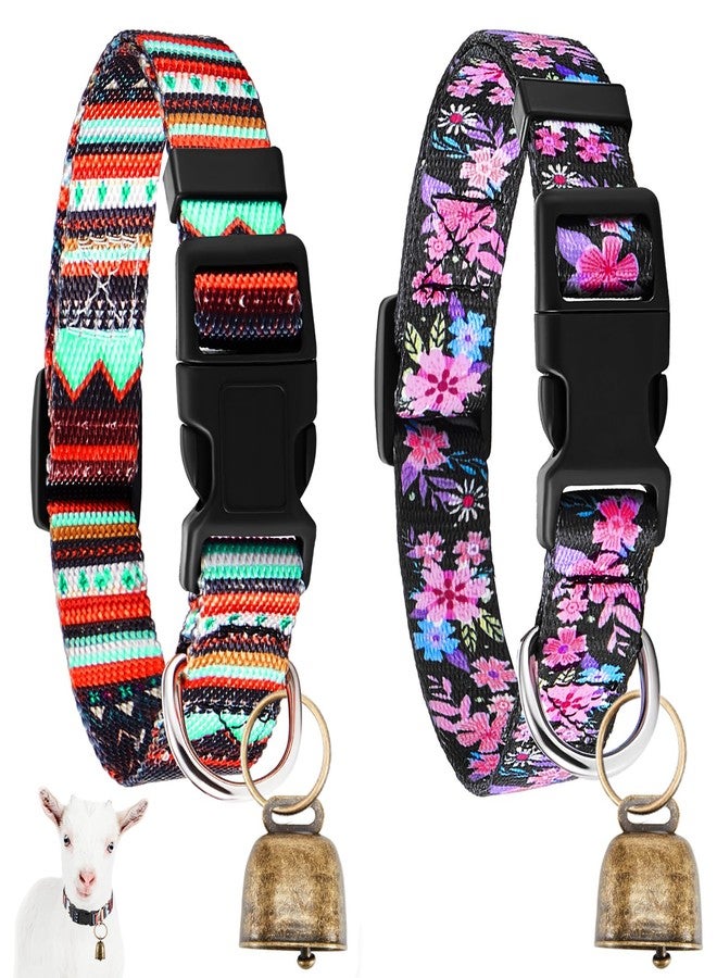 Yeyeplum 2 Pack Goat Collars with Bells, Sheep Grazing Copper Bells and Adjustable Nylon Collar Set Loud Bronze Bell Small Farm Animal Sheep Cow Accessories(Vibrant Color,Groovy Pattern) - Image 1