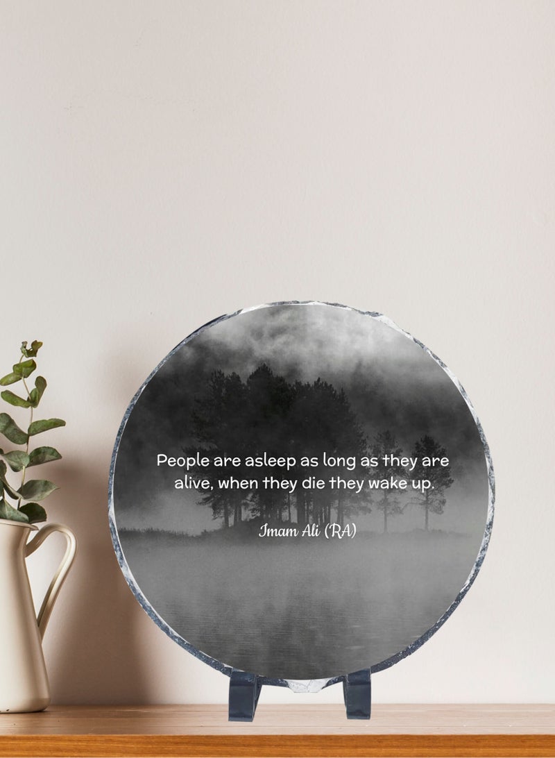 Service Zone Protective Printed White Round Shape Marble Photo Frame for Table Top With Portable Stand Imam Ali(R.A)