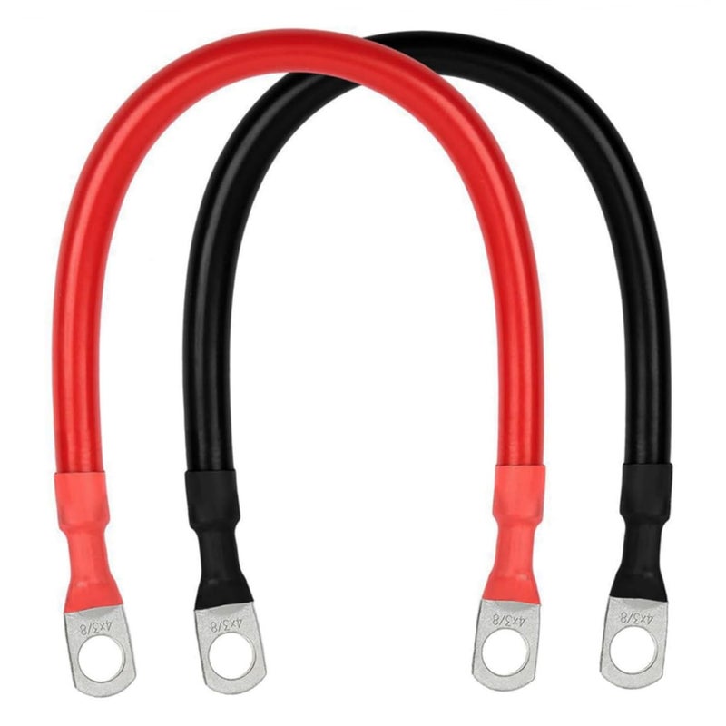 كابلات بطارية 4 AWG 12 بوصة أسلاك نحاسية حمراء وسوداء مع وصلات 3/8 بوصة للسيارات - Image 1