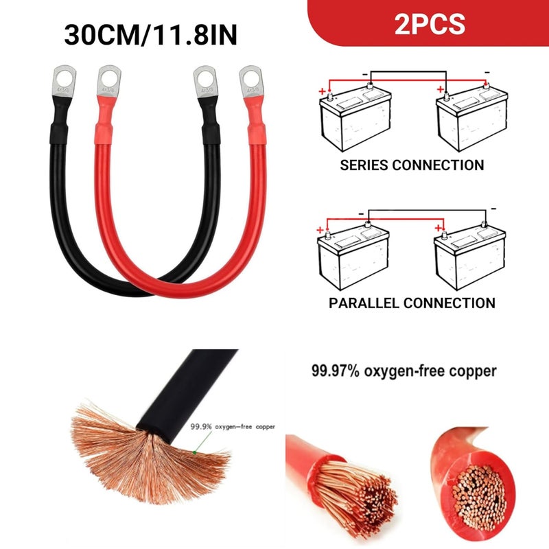 كابلات بطارية 4 AWG 12 بوصة أسلاك نحاسية حمراء وسوداء مع وصلات 3/8 بوصة للسيارات - Image 3