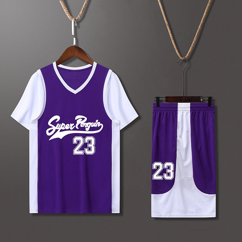 Generic Summer womens basketball suit adult outdoor mens quick-drying training childrens sports jersey short sleeve wholesale vest powder LQ896-Purple