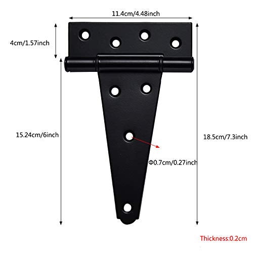 SANKINS 6 Inch T-Strap Heavy Duty Shed Door Hinges,Black Tee Hinge for Wooden Fences,Yard Door,Barn Door Gates, Wrought Hardware Rustproof,4 PCS - Image 3