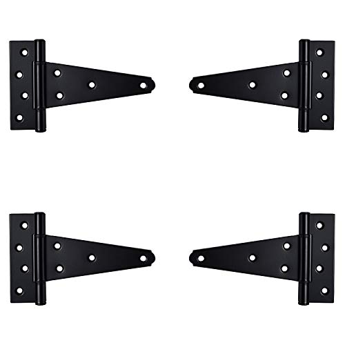 SANKINS 6 Inch T-Strap Heavy Duty Shed Door Hinges,Black Tee Hinge for Wooden Fences,Yard Door,Barn Door Gates, Wrought Hardware Rustproof,4 PCS - Image 4