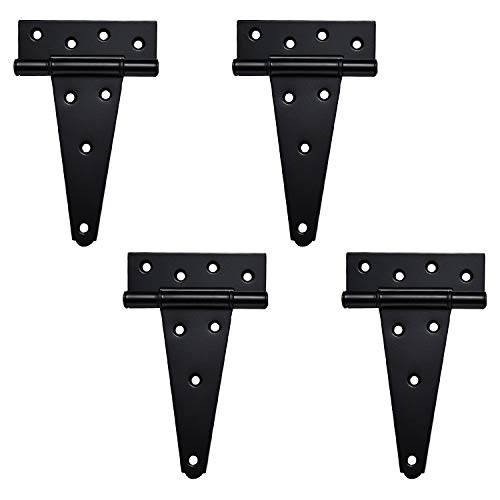 SANKINS 6 Inch T-Strap Heavy Duty Shed Door Hinges,Black Tee Hinge for Wooden Fences,Yard Door,Barn Door Gates, Wrought Hardware Rustproof,4 PCS - Image 1