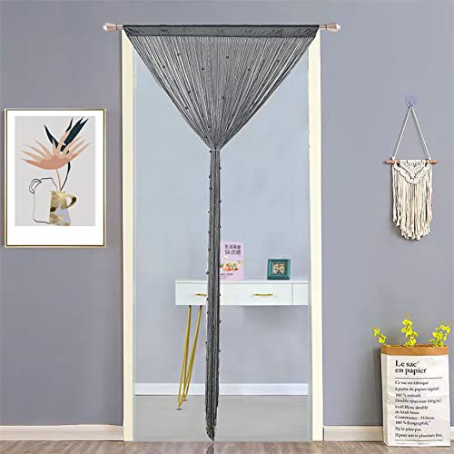 HSYLYM Beaded Curtain Beads Door String Curtains Ideal for Living Room Decor Wall Hanging Fringe Doorway Divider Bedroom Backdrop Hippie Window Closet Privacy Rod Pocket Dense (100x200cm,Grey) - Image 3