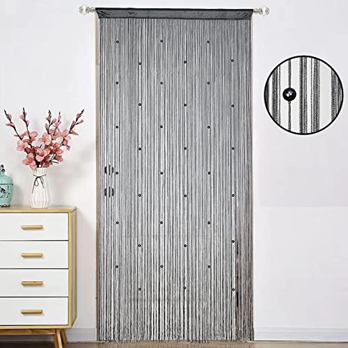 HSYLYM Beaded Curtain Beads Door String Curtains Ideal for Living Room Decor Wall Hanging Fringe Doorway Divider Bedroom Backdrop Hippie Window Closet Privacy Rod Pocket Dense (100x200cm,Grey) - Image 2