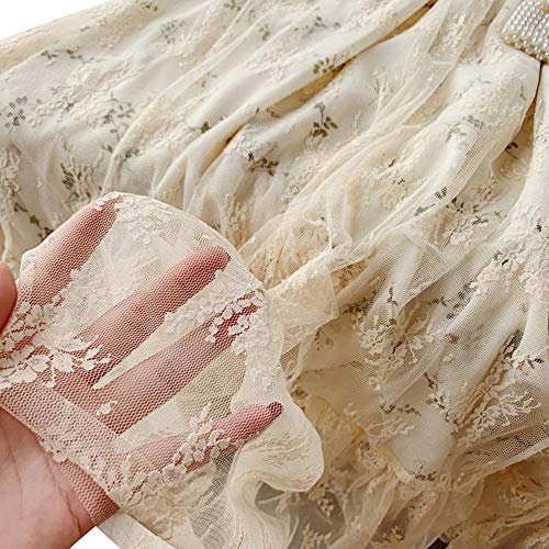 YM YOUMU Women Vintage Lace Cottagecore Dress Short Puff Sleeve Hollow Out Floral Embroidery Dress for Casual Wedding Cocktail Party - Image 4