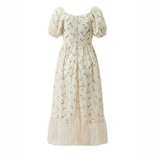 YM YOUMU Women Vintage Lace Cottagecore Dress Short Puff Sleeve Hollow Out Floral Embroidery Dress for Casual Wedding Cocktail Party - Image 3