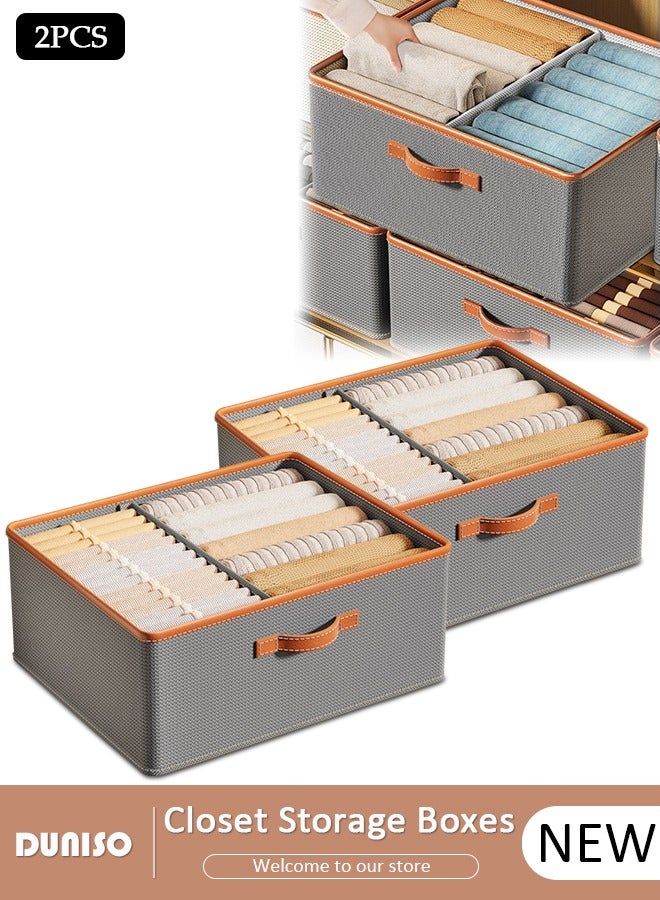 DUNISO 2pcs Cube Closet Storage Box with Handle and Detachable Separator Plate, Foldable Storage Bins Sturdy Storage Box Multifunctional Closet Organizer System for Clothing, Jeans, Books, Shelves, Closet, - Image 1