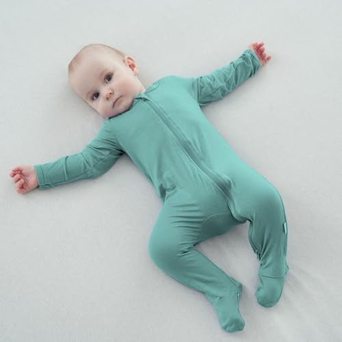 Ekkimy Baby Bamboo Rayon Romper Infant Footies Long Sleeve Double Zipper Outfits 2-Pack One-Piece Jumpsuits for Baby Boys Girls - Image 4