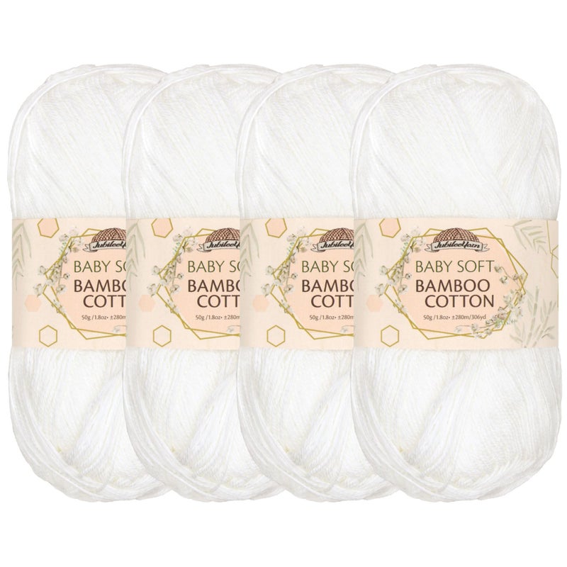 BambooMN JubileeYarn Baby Soft Bamboo Cotton Yarn  50gSkein  Cotton White  4 Skeins
