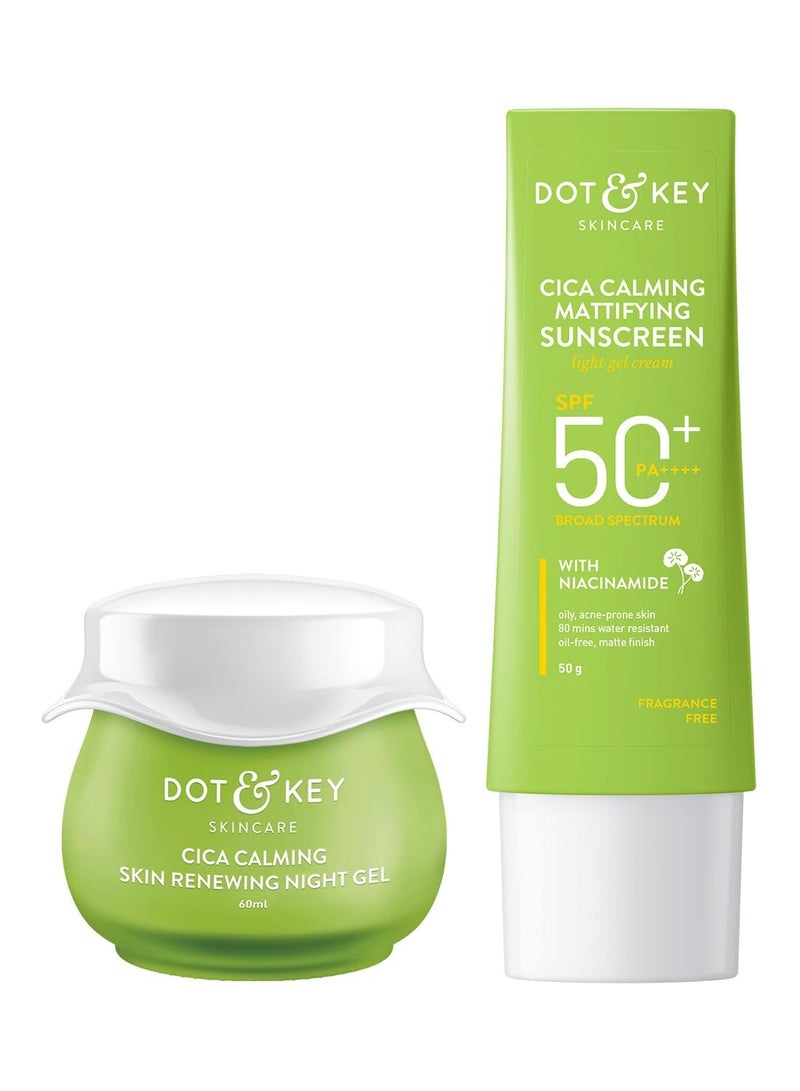 Dot & Key Heal, Soothe & Protect Cica Skin Care Combo (Cica Sunscreen 50gm & Cica Night Gel 60ml) | For Oily, Acne Prone & Sensitive Skin Protect & Care | For Women & Men. - Image 2