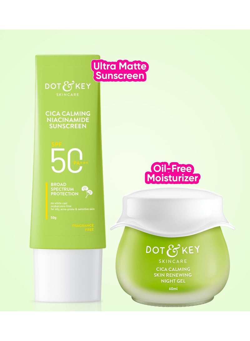 Dot & Key Heal, Soothe & Protect Cica Skin Care Combo (Cica Sunscreen 50gm & Cica Night Gel 60ml) | For Oily, Acne Prone & Sensitive Skin Protect & Care | For Women & Men. - Image 5