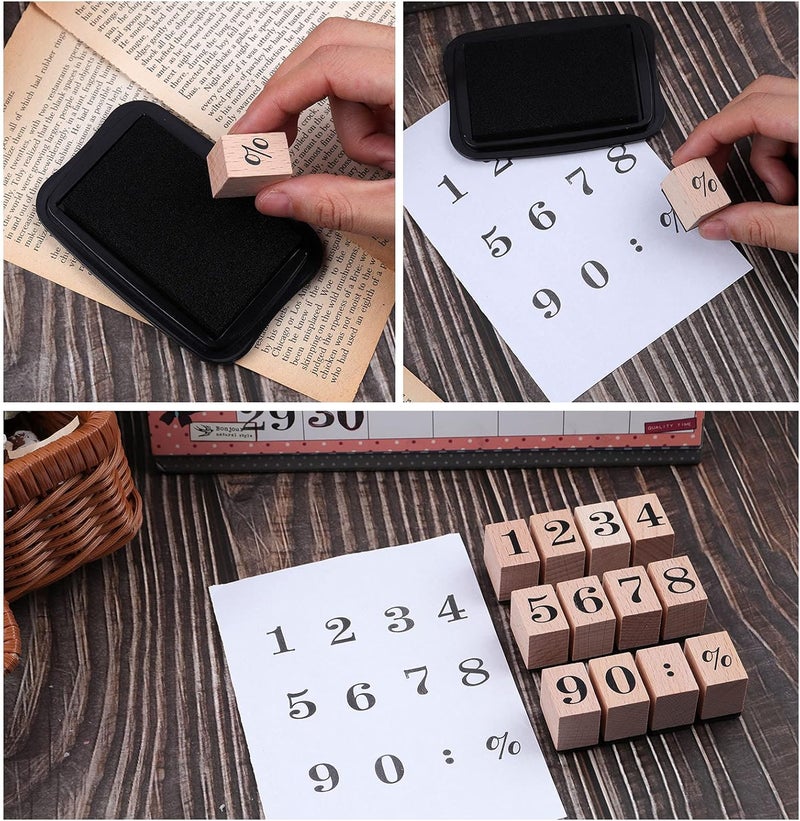 Dizdkizd 12 Pieces Wooden Rubber Stamps, Small Number 0-9 Decorative Multipurpose Wood Mounted Rubber Stamp Set for DIY Craft, Letters Diary and Craft Scrapbooking - Image 3
