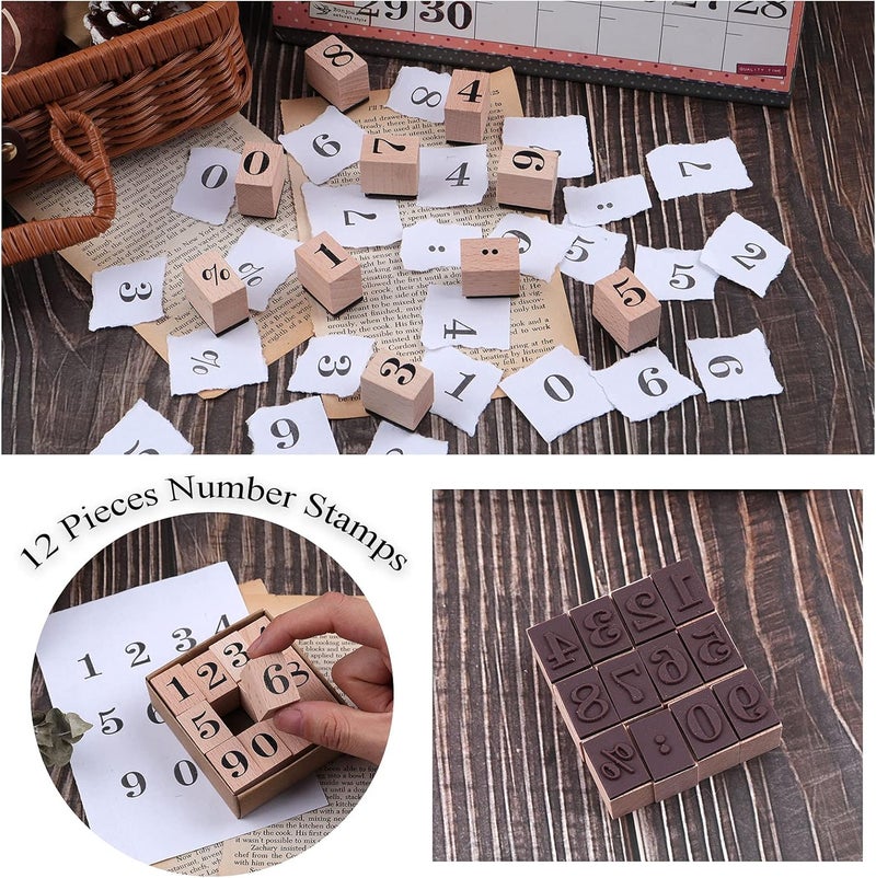 Dizdkizd 12 Pieces Wooden Rubber Stamps, Small Number 0-9 Decorative Multipurpose Wood Mounted Rubber Stamp Set for DIY Craft, Letters Diary and Craft Scrapbooking - Image 2