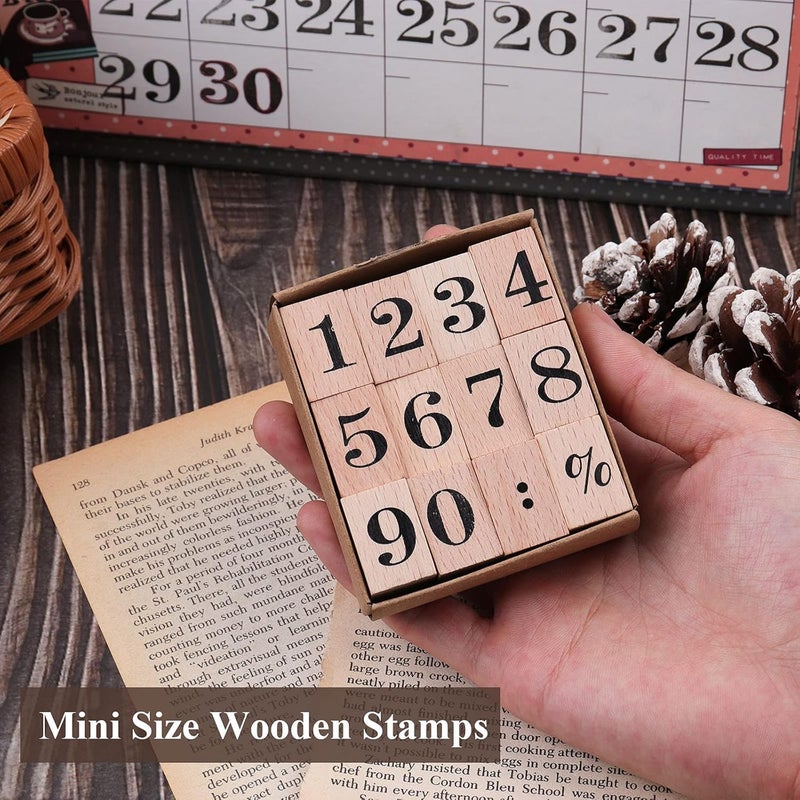 Dizdkizd 12 Pieces Wooden Rubber Stamps, Small Number 0-9 Decorative Multipurpose Wood Mounted Rubber Stamp Set for DIY Craft, Letters Diary and Craft Scrapbooking - Image 5