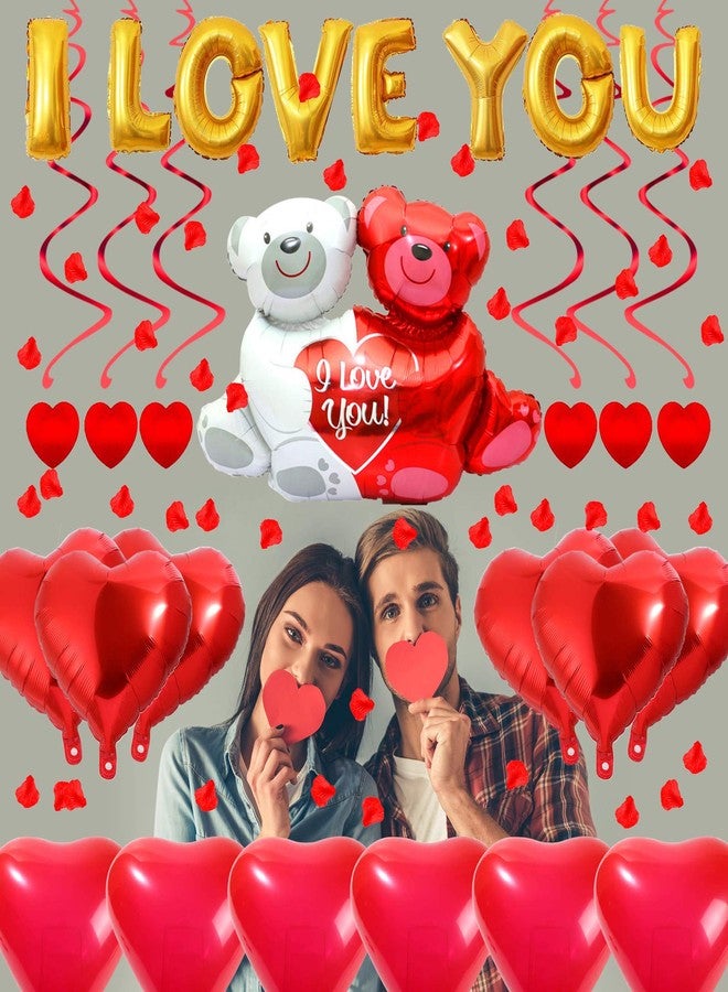 Rainmae I Love You Gold Balloons and Heart Balloons Kit with 1000 Pcs Dark-Red Silk Rose Petals Romantic Flower Decoration Love-Bear Red Heart Balloons for Valentine Day Wedding Party Decorations - Image 5
