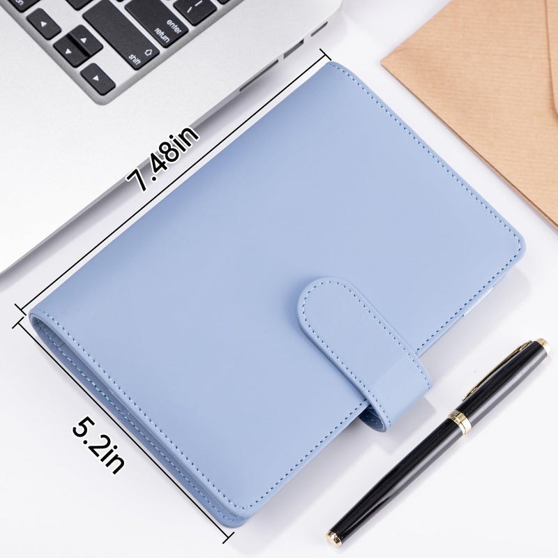 Antner A6 Notebook Binder Refillable 6 Ring Budget Binder Cover for A6 Refill Paper, PU Leather Budget Planner Organizer with Magnetic Buckle, Loose Leaf Personal Planner, Airy Blue Varied size selections - Image 5