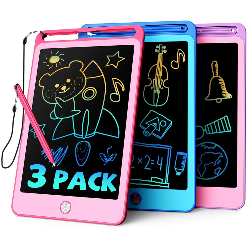 TEKFUN 3 Pack LCD Writing Tablet for Kids, 8.5 Inch Blue+Pink+Purple Doodle Board Drawing Board Reusable Drawing Tablet with Lanyard, Educational Kids - Image 1