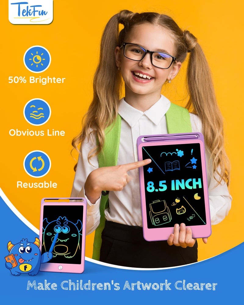 TEKFUN 3 Pack LCD Writing Tablet for Kids, 8.5 Inch Blue+Pink+Purple Doodle Board Drawing Board Reusable Drawing Tablet with Lanyard, Educational Kids - Image 4