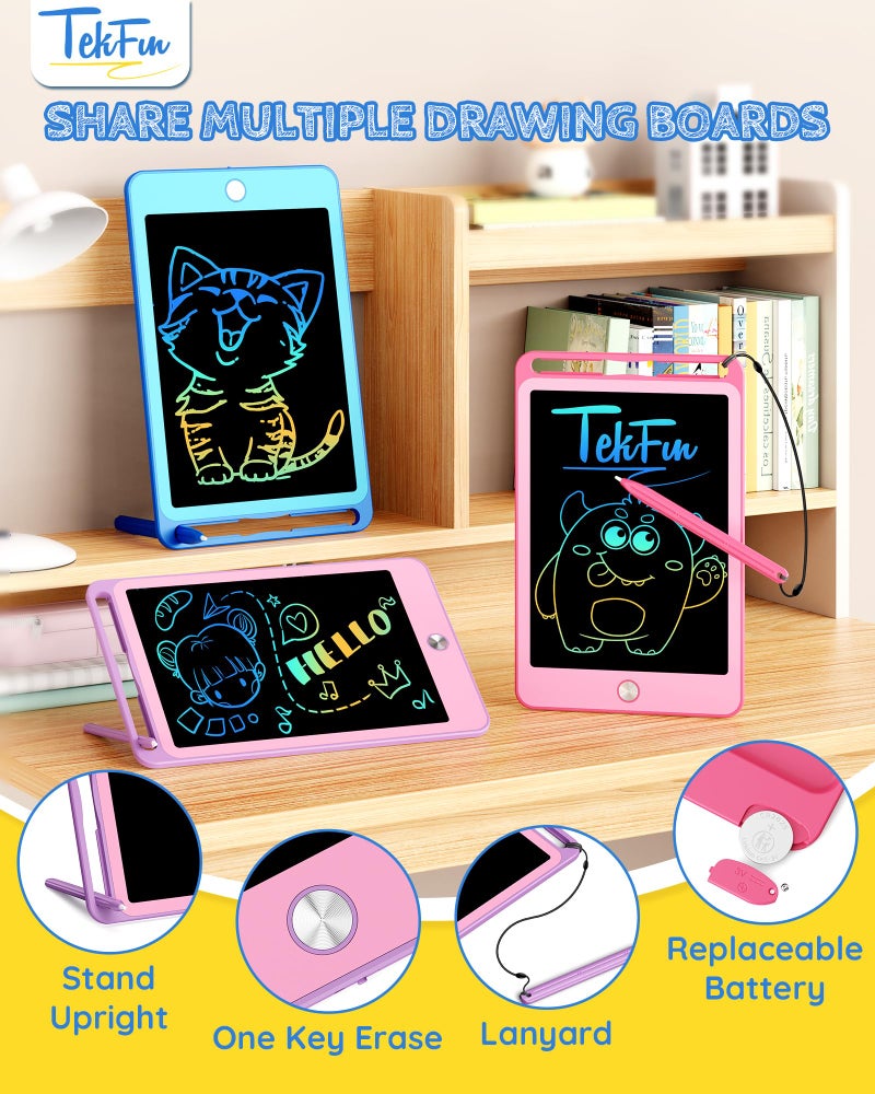 TEKFUN 3 Pack LCD Writing Tablet for Kids, 8.5 Inch Blue+Pink+Purple Doodle Board Drawing Board Reusable Drawing Tablet with Lanyard, Educational Kids - Image 3