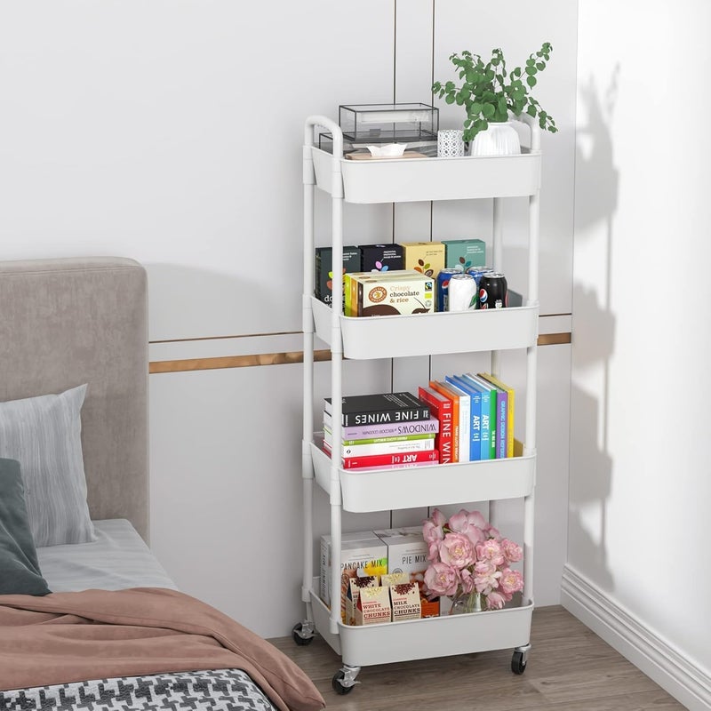 Bentifar Metal 4-Tier Storage Cart with Wheels, Multifunctional Rolling Utility Cart, Trolley Cart, Movable Storage Organizer Cart for Kitchen Bathroom Living Room Office,White - Image 2