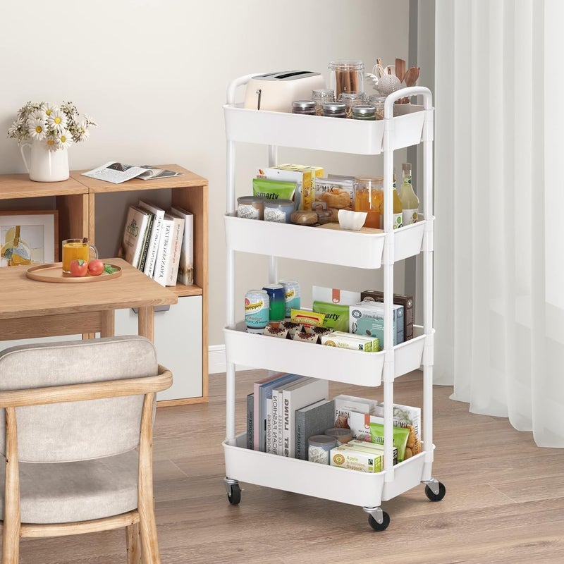 Bentifar Metal 4-Tier Storage Cart with Wheels, Multifunctional Rolling Utility Cart, Trolley Cart, Movable Storage Organizer Cart for Kitchen Bathroom Living Room Office,White - Image 1