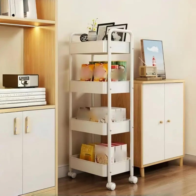 Bentifar Metal 4-Tier Storage Cart with Wheels, Multifunctional Rolling Utility Cart, Trolley Cart, Movable Storage Organizer Cart for Kitchen Bathroom Living Room Office,White - Image 4