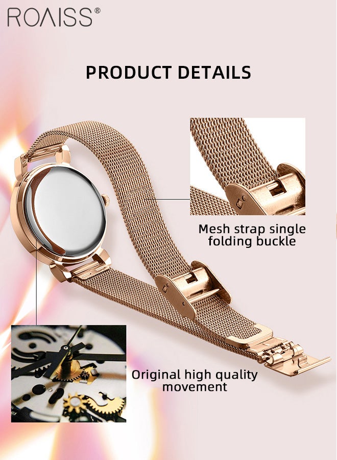 roaiss Women's Steel Mesh Strap Quartz Watch, Analog Display Round Dial with Dual Calendar, Luminous Waterproof Luxurious Business Wristwatch as Gift for Ladies - Image 5