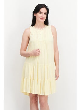 Women Embroidered Midi Dress, Yellow