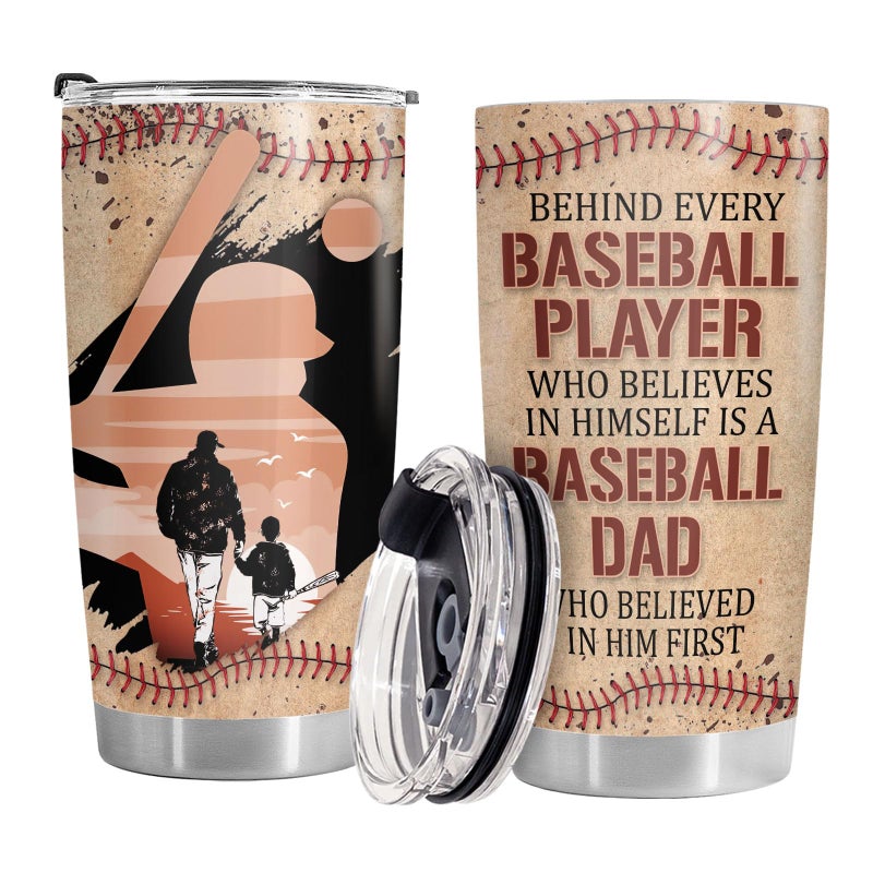 34HD Sport Gifts Baseball Dad Tumbler with Lid 20 oz Stainless Steel Behind Every Player Coffee Mug Baseball Dad Birthday Gifts from Son