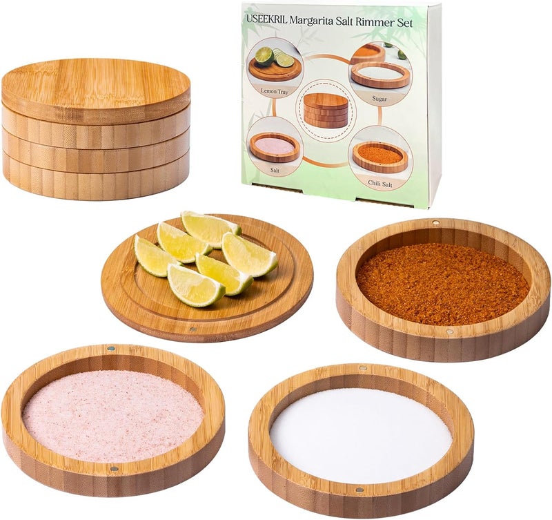USEEKRIL 1 Pack 3-Tier Bamboo Margarita Salt Rimmer Set,Salt&Sugar Rimmer for Cocktails Drinks,Cocktail Glass Rimmer Tools with Magnetic Swivel Lid for Bartenders,Home Bar,Parties - Image 1